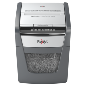 Rexel Optimum AutoFeed+ 50X Dokumentų naikiklis Cross cut shredding 4x28mm P-4 20L 55dB, Pilka/Juoda