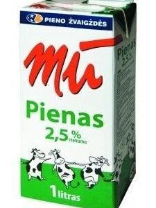 Pienas MŪ 2,5% riebumo, pasterizuotas, 1 L x 12 vnt